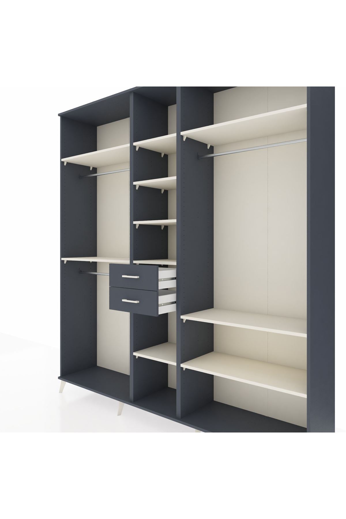 Hyperion Dolap 10 Raflı 2 Çekmeceli 3 Askılı 220x44x243 Antrasit-Aytaşı/Antrasit