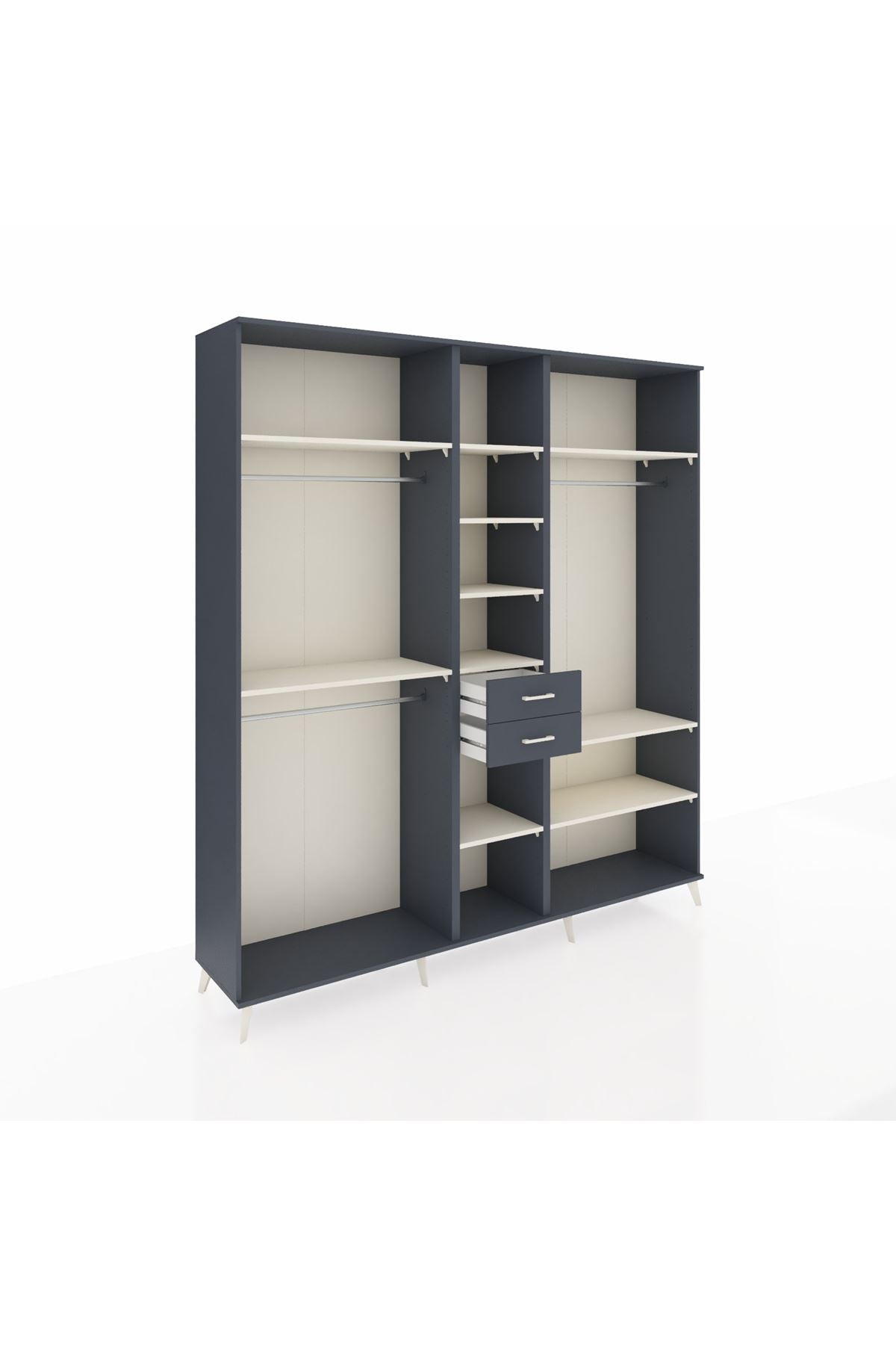 Hyperion Dolap 10 Raflı 2 Çekmeceli 3 Askılı 220x44x243 Antrasit-Aytaşı/Antrasit