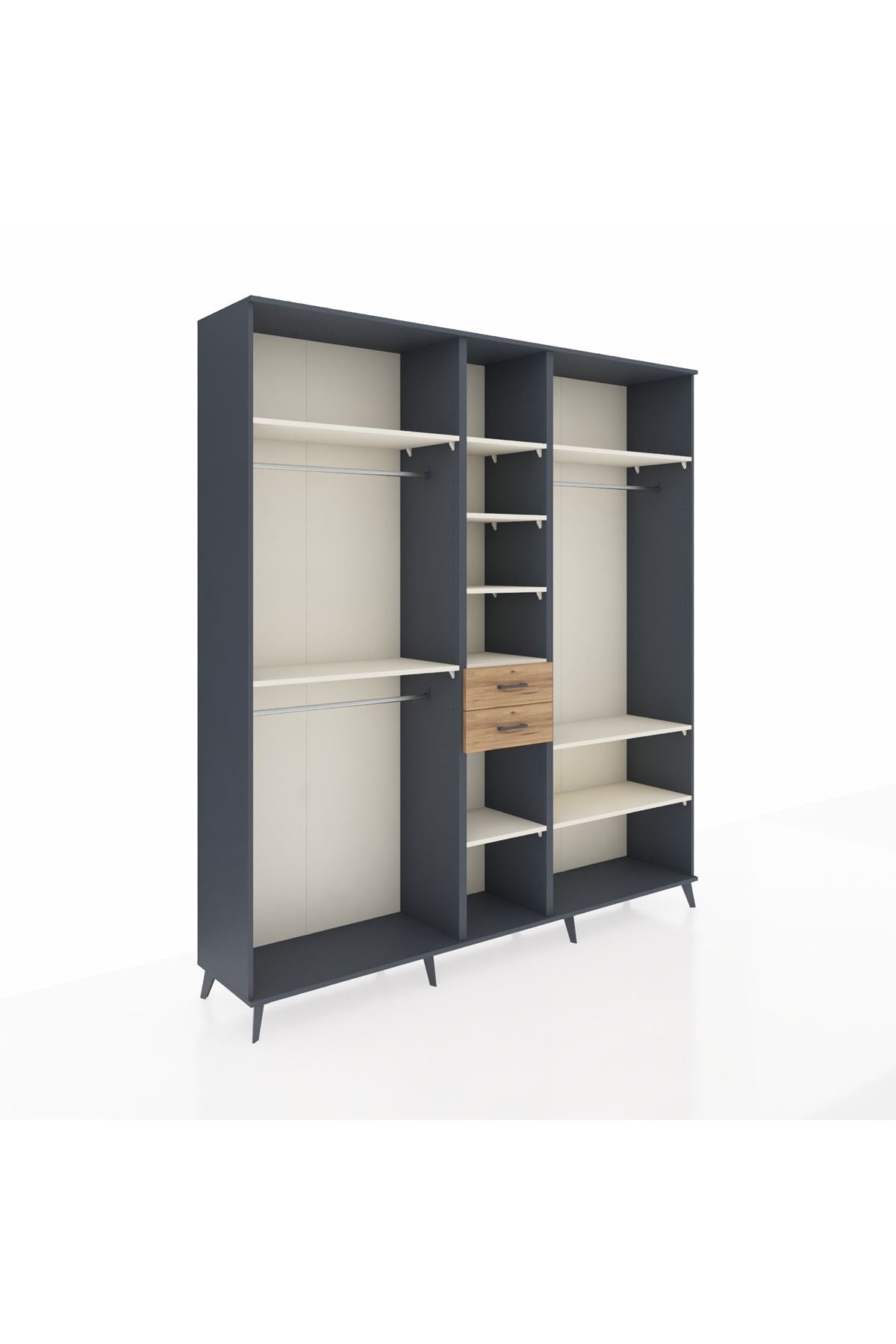 Hyperion Dolap 10 Raflı 2 Çekmeceli 3 Askılı 220x44x243 Antrasit-Aytaşı/Çam