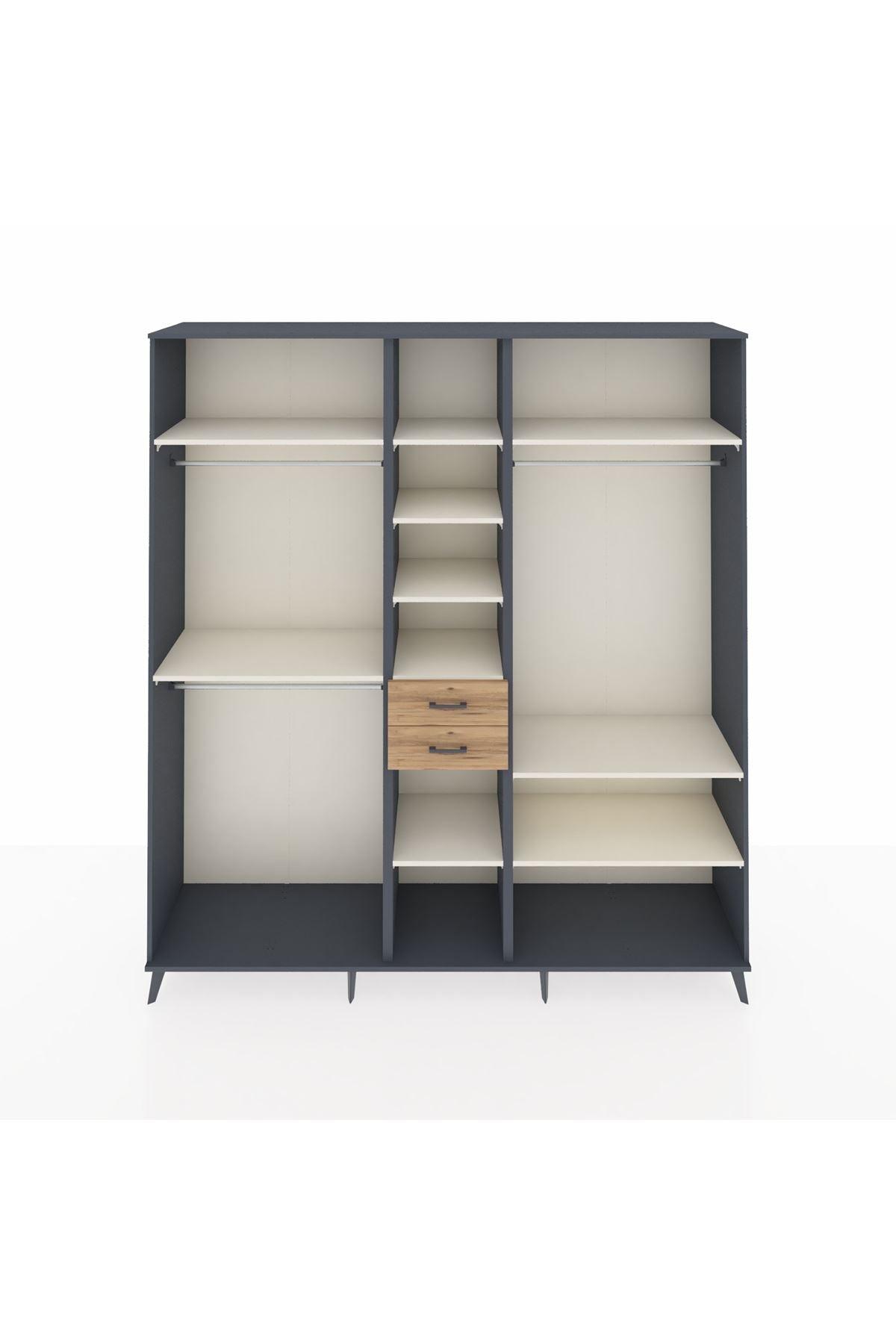 Hyperion Dolap 10 Raflı 2 Çekmeceli 3 Askılı 220x44x243 Antrasit-Aytaşı/Çam