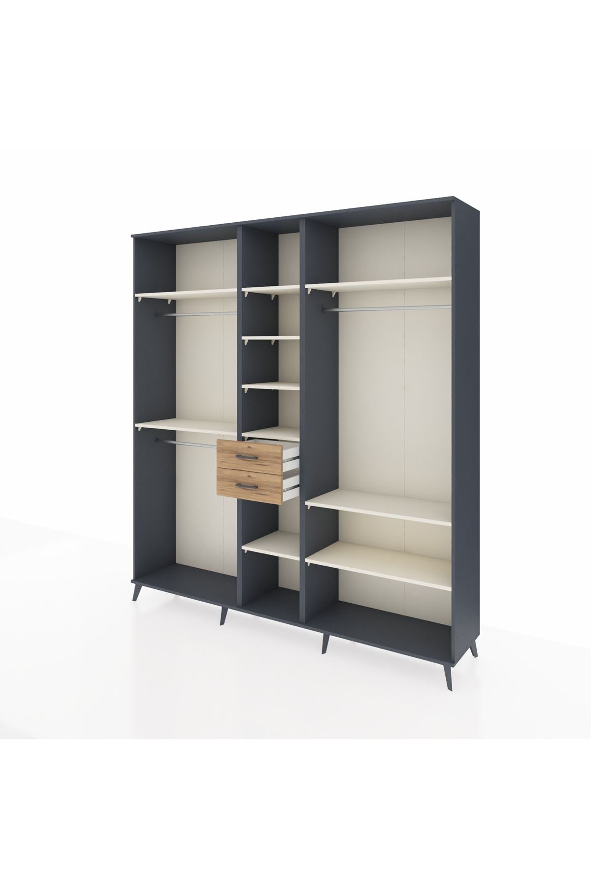 Hyperion Dolap 10 Raflı 2 Çekmeceli 3 Askılı 220x44x243 Antrasit-Aytaşı/Çam