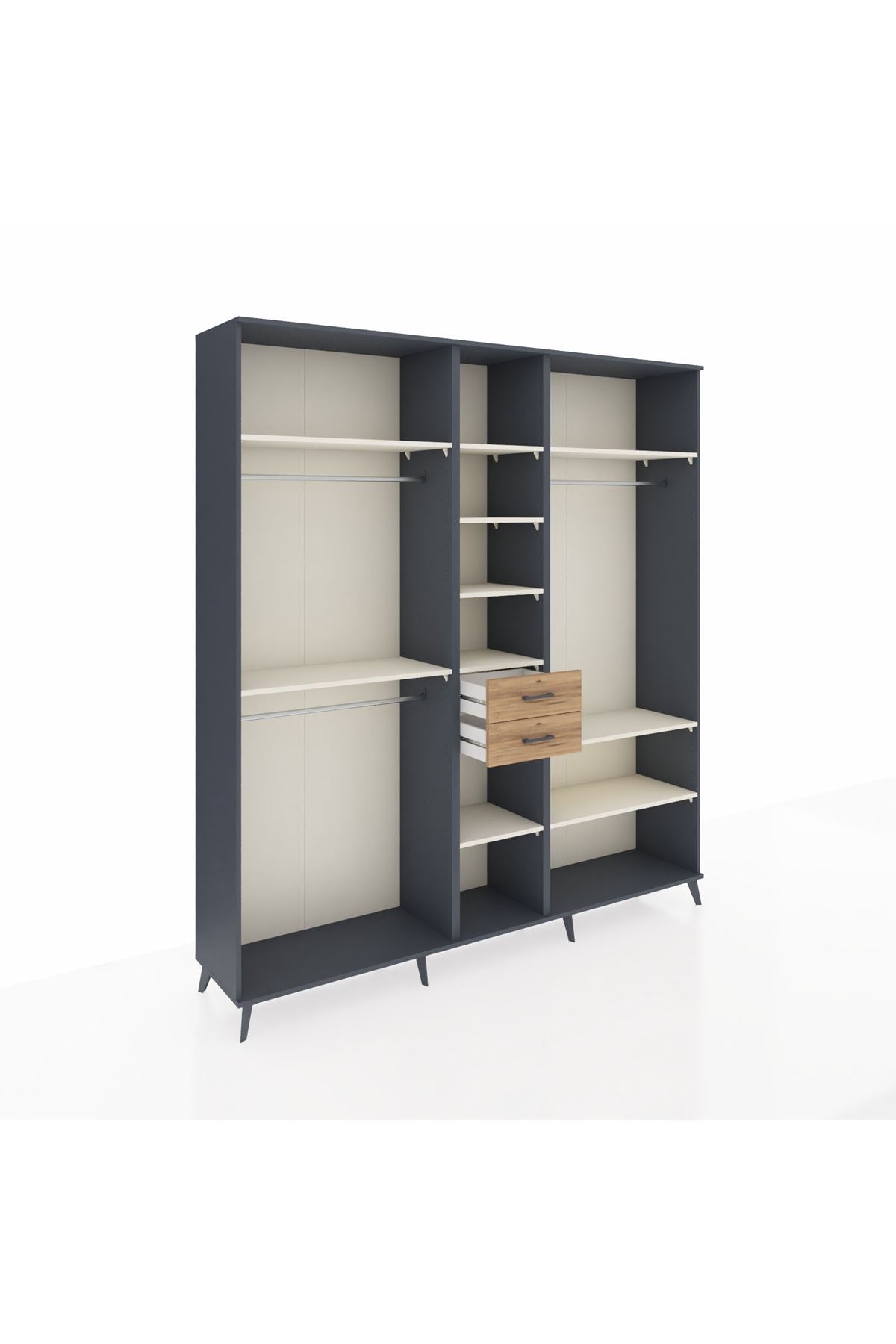 Hyperion Dolap 10 Raflı 2 Çekmeceli 3 Askılı 220x44x243 Antrasit-Aytaşı/Çam