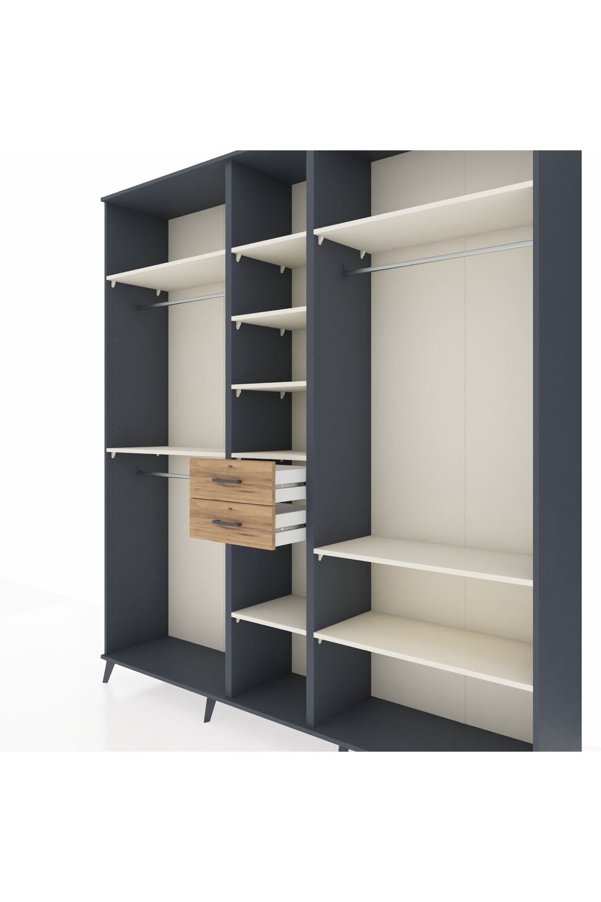 Hyperion Dolap 10 Raflı 2 Çekmeceli 3 Askılı 220x44x243 Antrasit-Aytaşı/Çam