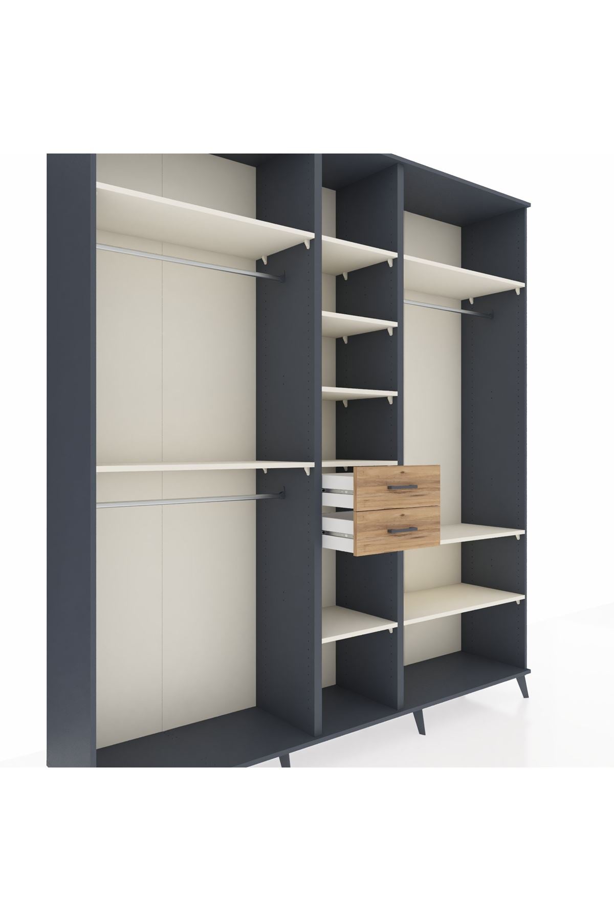 Hyperion Dolap 10 Raflı 2 Çekmeceli 3 Askılı 220x44x243 Antrasit-Aytaşı/Çam