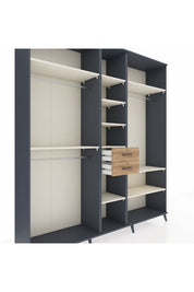 Hyperion Dolap 10 Raflı 2 Çekmeceli 3 Askılı 220x44x243 Antrasit-Aytaşı/Çam