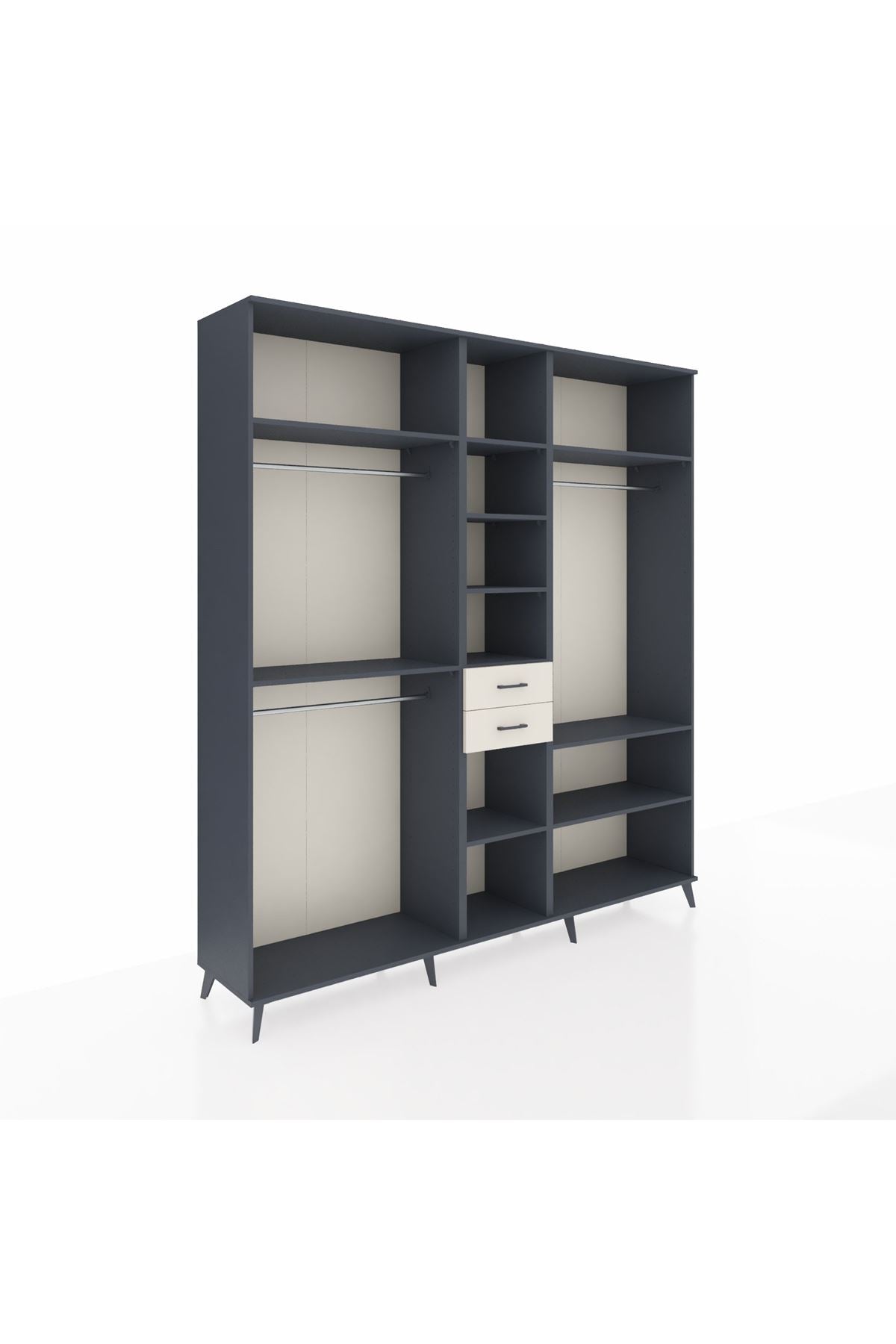 Hyperion Dolap 10 Raflı 2 Çekmeceli 3 Askılı 220x44x243 Antrasit-Antrasit/Aytaşı