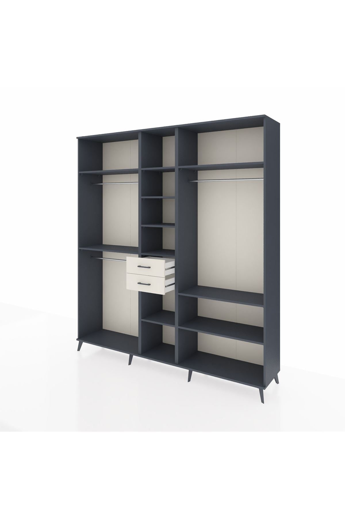 Hyperion Dolap 10 Raflı 2 Çekmeceli 3 Askılı 220x44x243 Antrasit-Antrasit/Aytaşı
