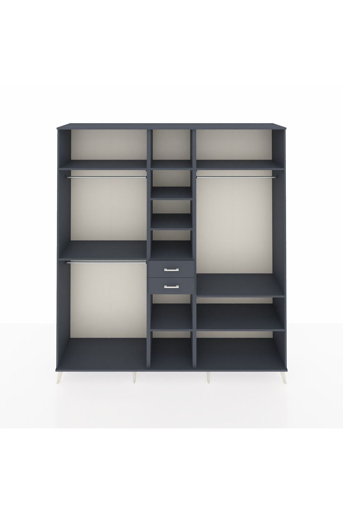Hyperion Dolap 10 Raflı 2 Çekmeceli 3 Askılı 220x44x243 Antrasit-Antrasit/Antrasit