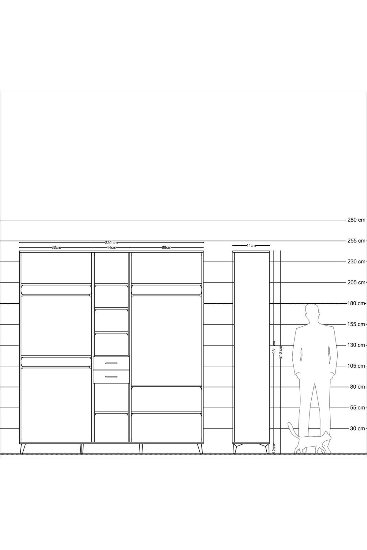 Hyperion Dolap 10 Raflı 2 Çekmeceli 3 Askılı 220x44x243 - S553M052V16B