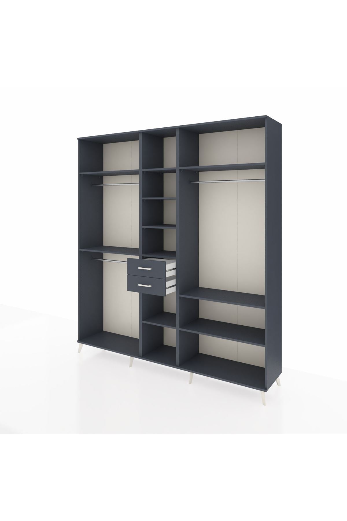 Hyperion Dolap 10 Raflı 2 Çekmeceli 3 Askılı 220x44x243 Antrasit-Antrasit/Antrasit