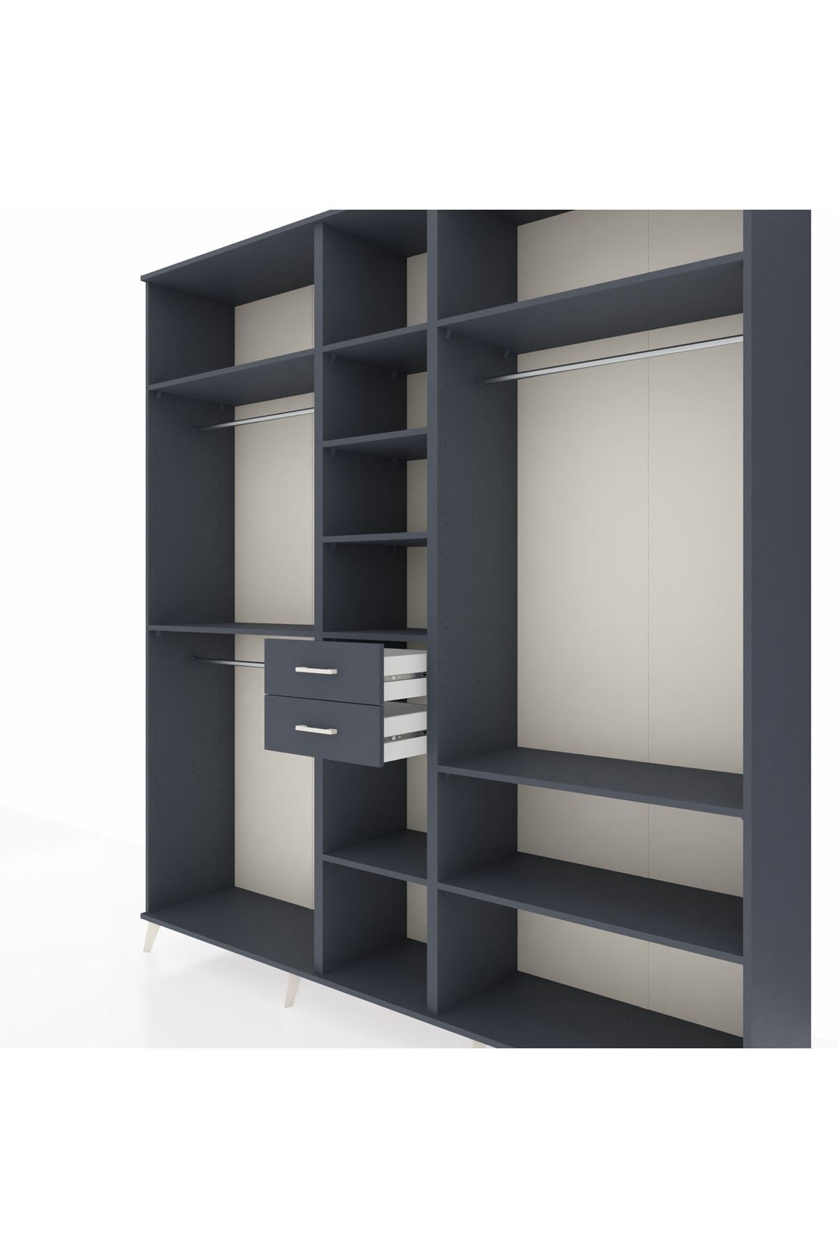 Hyperion Dolap 10 Raflı 2 Çekmeceli 3 Askılı 220x44x243 Antrasit-Antrasit/Antrasit