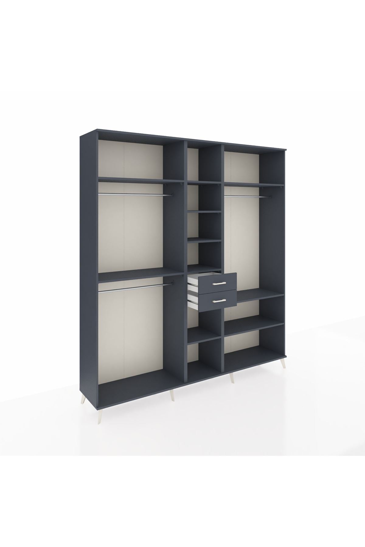 Hyperion Dolap 10 Raflı 2 Çekmeceli 3 Askılı 220x44x243 Antrasit-Antrasit/Antrasit