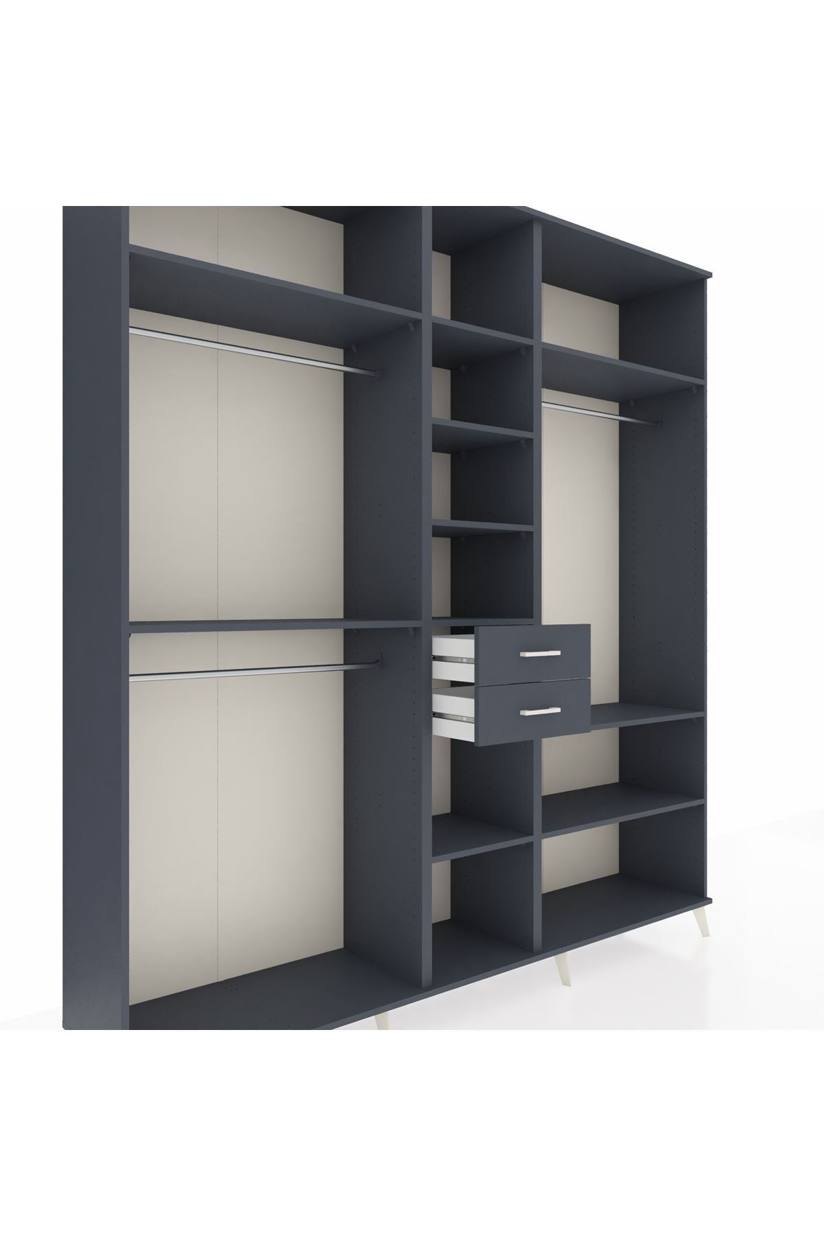 Hyperion Dolap 10 Raflı 2 Çekmeceli 3 Askılı 220x44x243 Antrasit-Antrasit/Antrasit