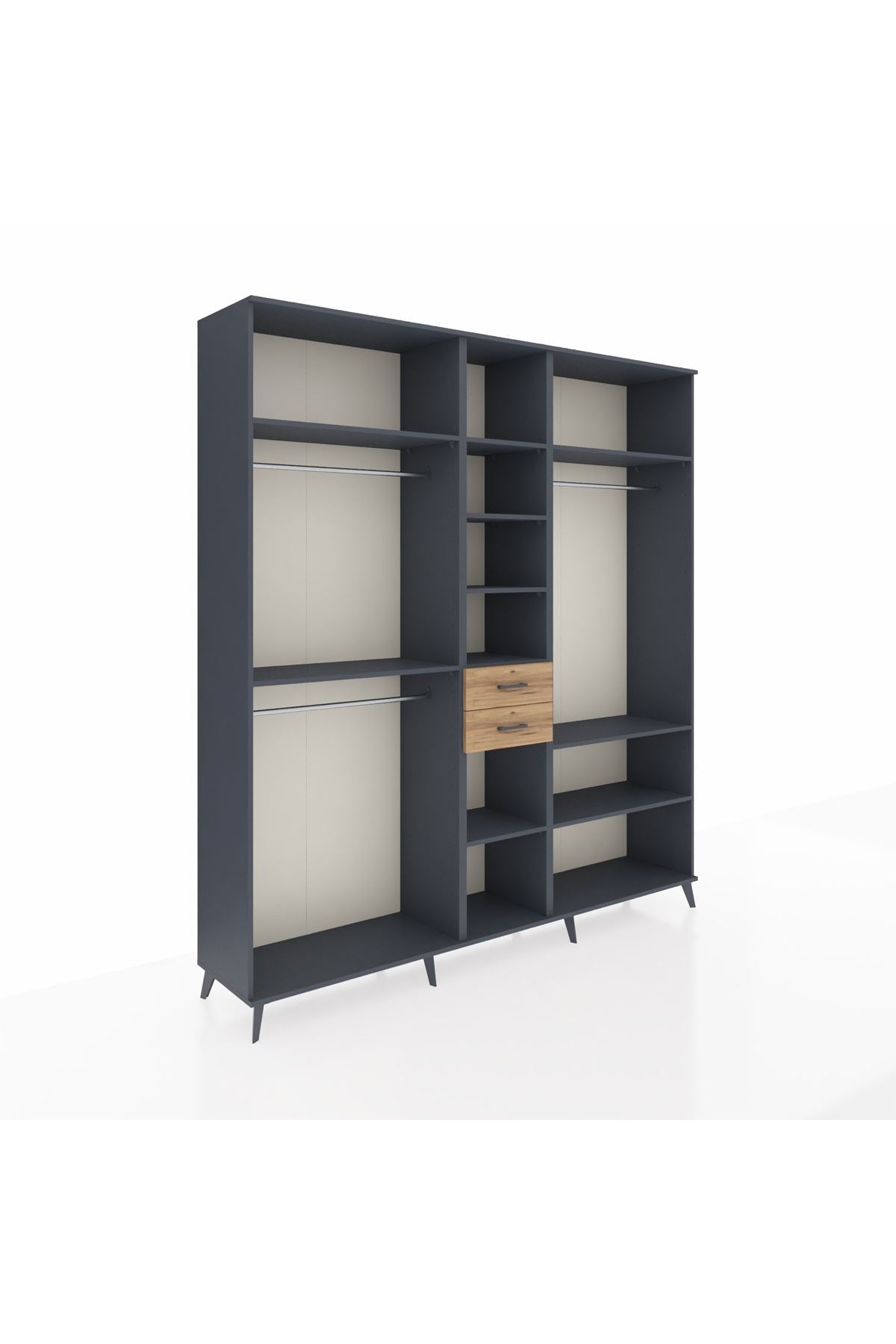 Hyperion Dolap 10 Raflı 2 Çekmeceli 3 Askılı 220x44x243 Antrasit-Antrasit/Çam