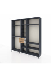 Hyperion Dolap 10 Raflı 2 Çekmeceli 3 Askılı 220x44x243 Antrasit-Antrasit/Çam