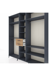 Hyperion Dolap 10 Raflı 2 Çekmeceli 3 Askılı 220x44x243 Antrasit-Antrasit/Çam