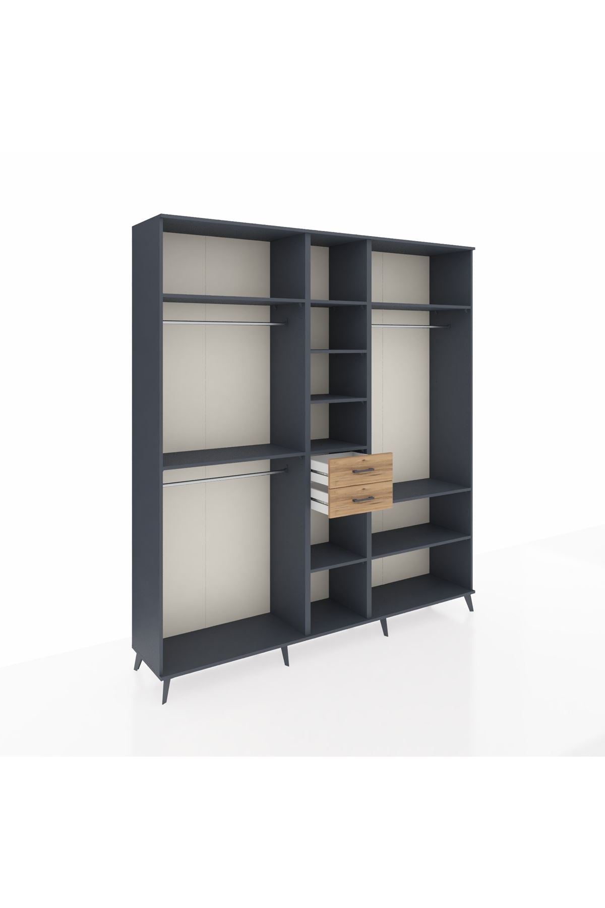 Hyperion Dolap 10 Raflı 2 Çekmeceli 3 Askılı 220x44x243 Antrasit-Antrasit/Çam