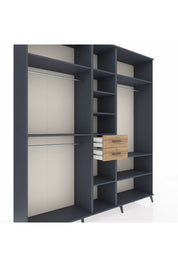 Hyperion Dolap 10 Raflı 2 Çekmeceli 3 Askılı 220x44x243 Antrasit-Antrasit/Çam