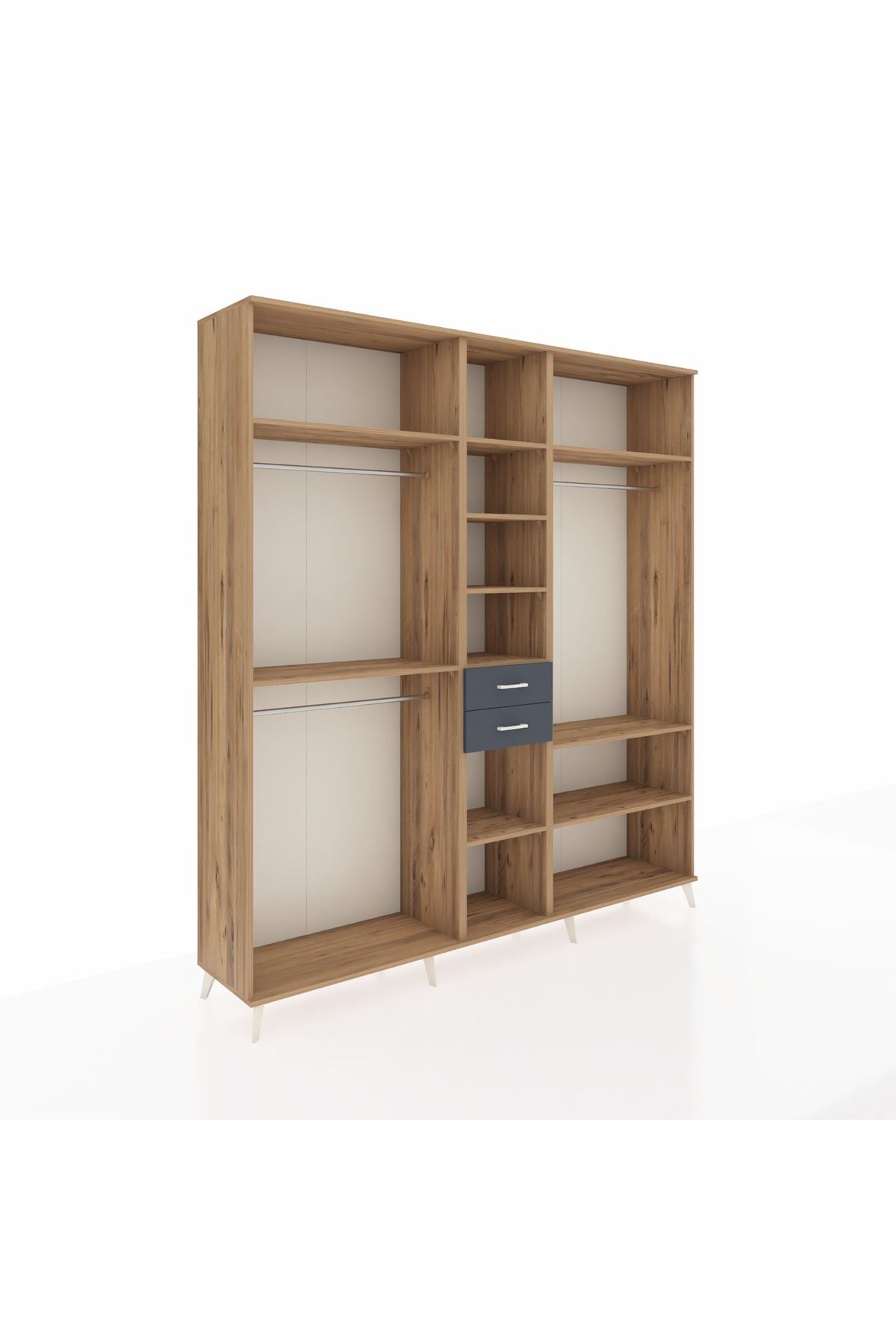 Hyperion Dolap 10 Raflı 2 Çekmeceli 3 Askılı 220x44x243 Çam-Çam/Antrasit