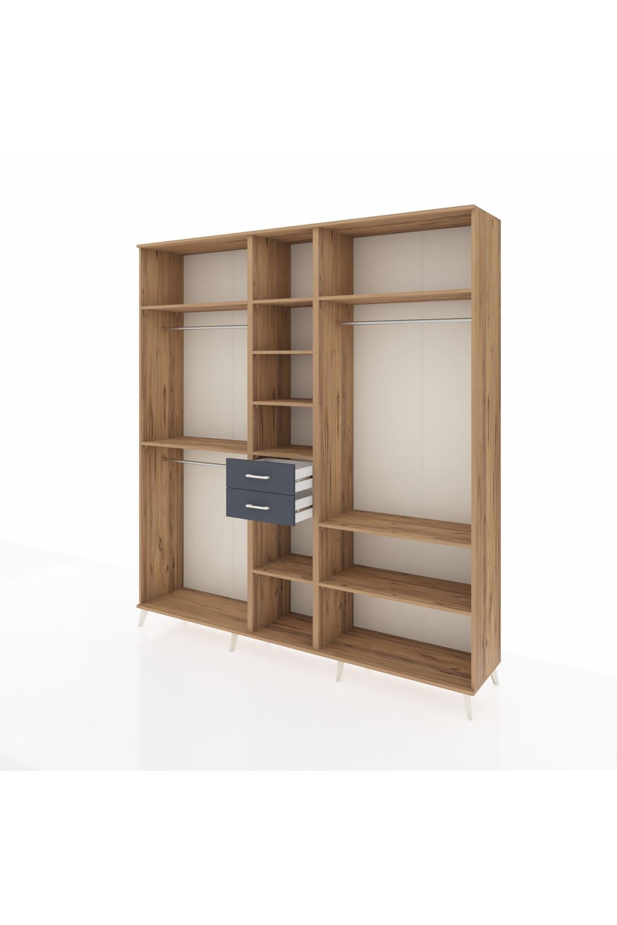 Hyperion Dolap 10 Raflı 2 Çekmeceli 3 Askılı 220x44x243 Çam-Çam/Antrasit