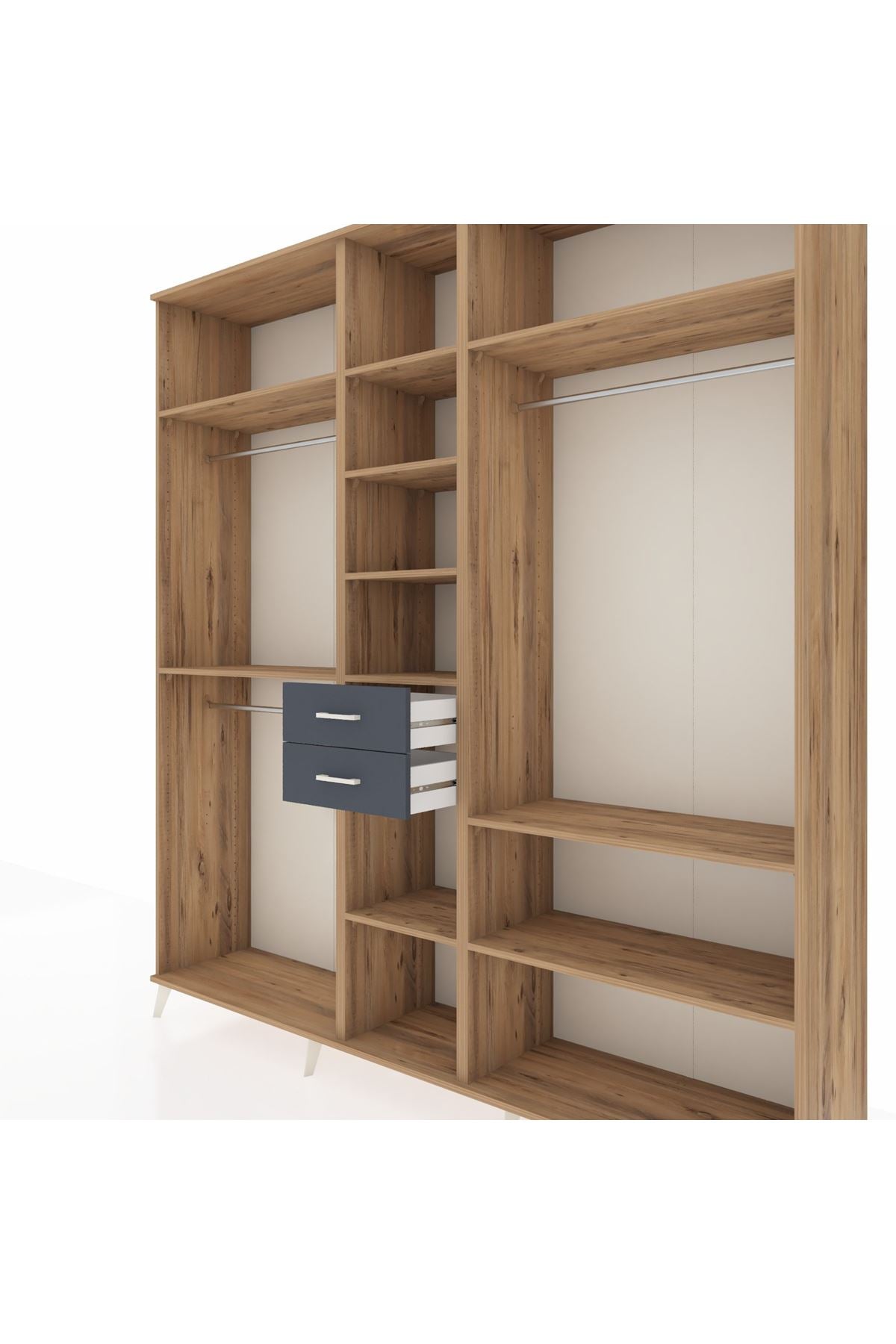 Hyperion Dolap 10 Raflı 2 Çekmeceli 3 Askılı 220x44x243 Çam-Çam/Antrasit