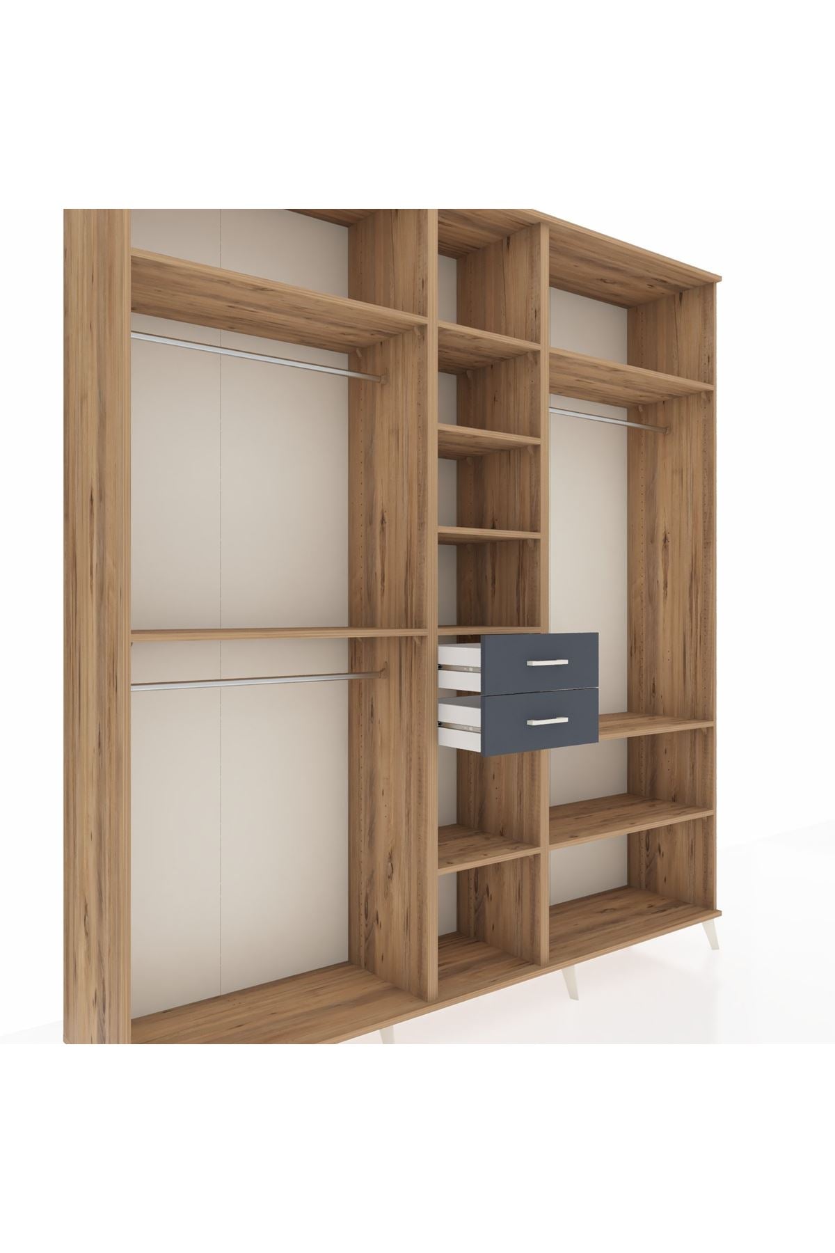 Hyperion Dolap 10 Raflı 2 Çekmeceli 3 Askılı 220x44x243 Çam-Çam/Antrasit