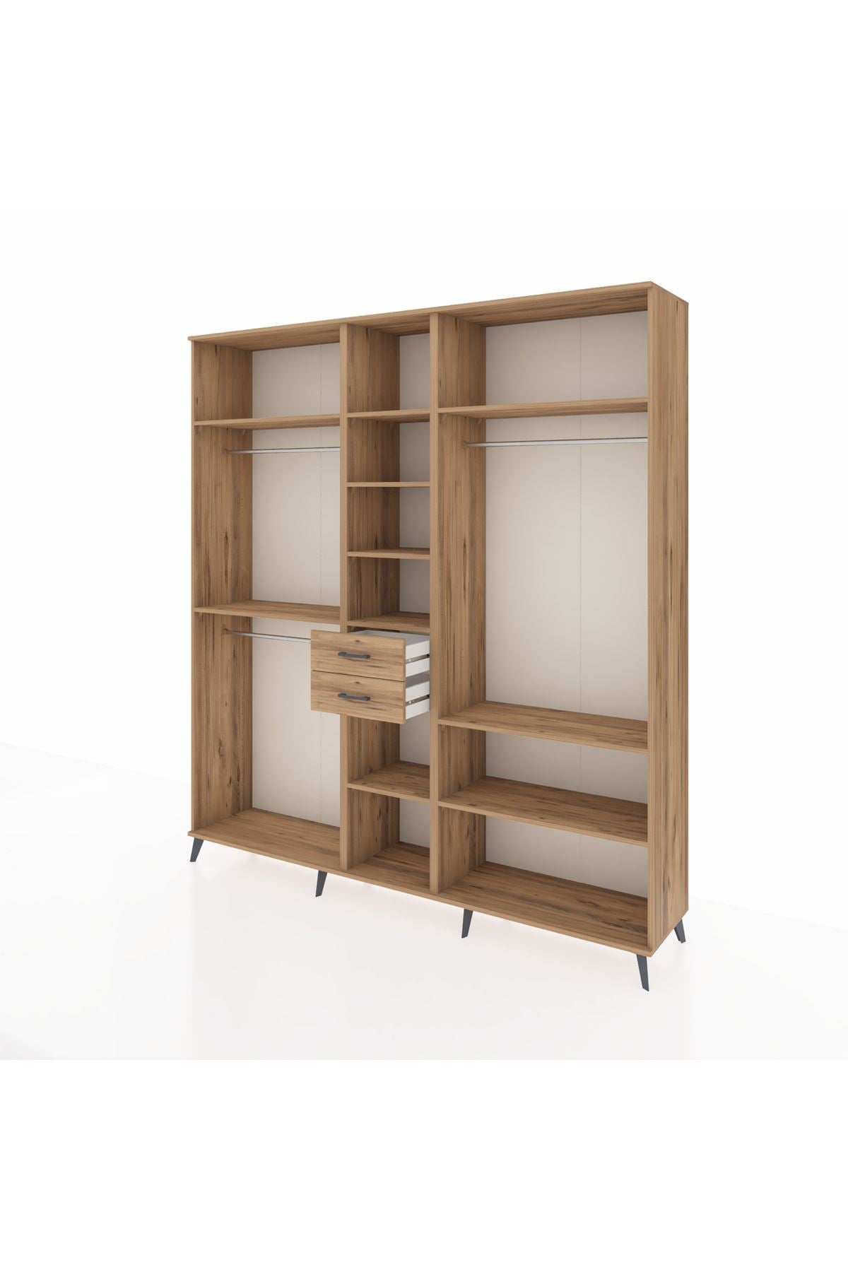 Hyperion Dolap 10 Raflı 2 Çekmeceli 3 Askılı 220x44x243 Çam-Çam/Çam