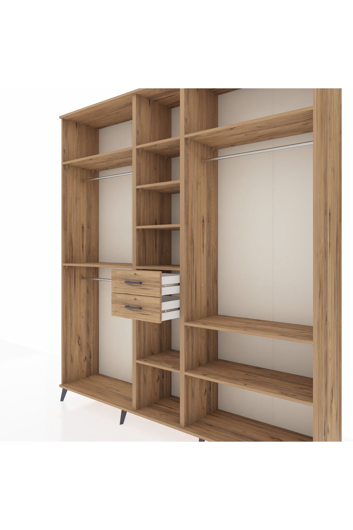 Hyperion Dolap 10 Raflı 2 Çekmeceli 3 Askılı 220x44x243 Çam-Çam/Çam