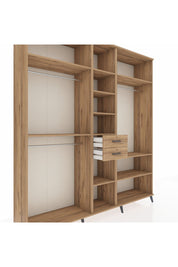 Hyperion Dolap 10 Raflı 2 Çekmeceli 3 Askılı 220x44x243 Çam-Çam/Çam