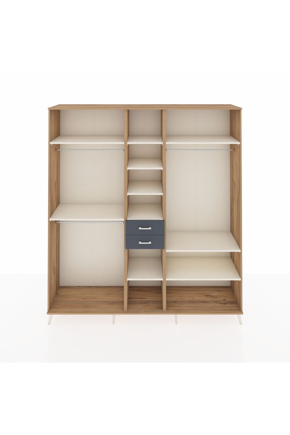 Hyperion Dolap 10 Raflı 2 Çekmeceli 3 Askılı 220x44x243 Çam-Aytaşı/Antrasit