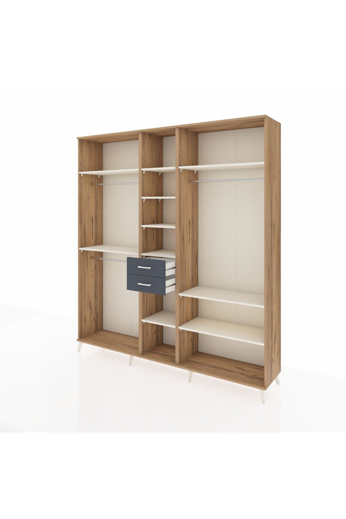 Hyperion Dolap 10 Raflı 2 Çekmeceli 3 Askılı 220x44x243 Çam-Aytaşı/Antrasit