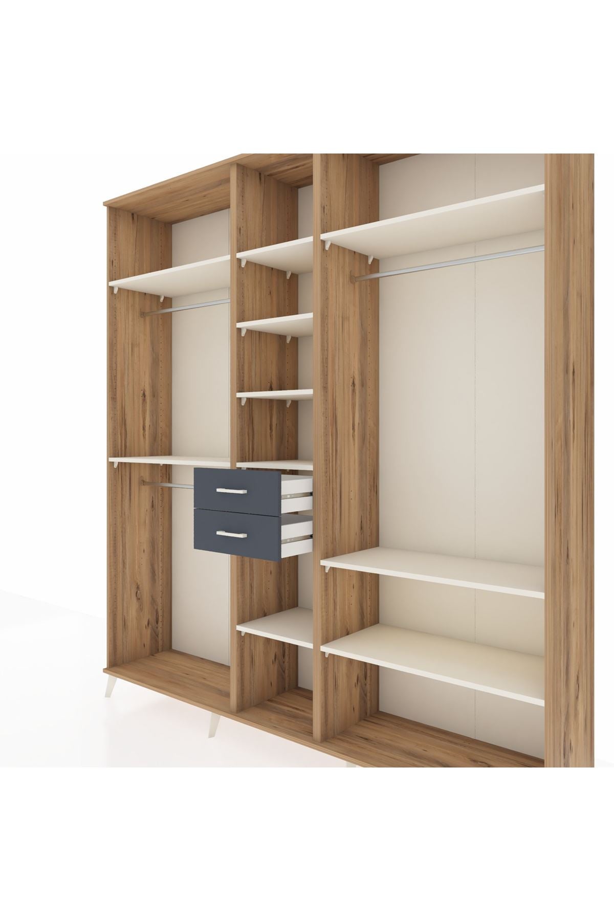 Hyperion Dolap 10 Raflı 2 Çekmeceli 3 Askılı 220x44x243 Çam-Aytaşı/Antrasit