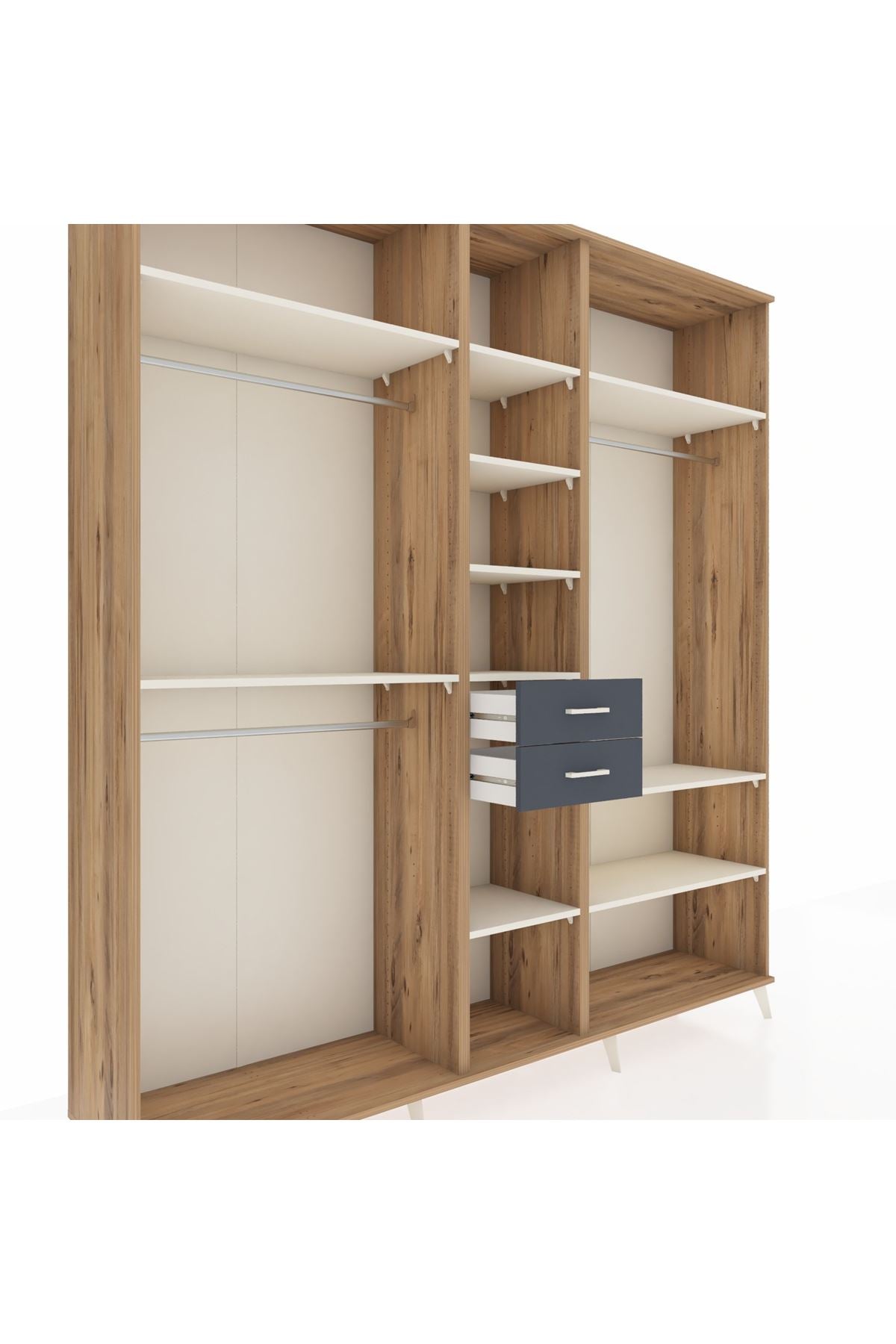 Hyperion Dolap 10 Raflı 2 Çekmeceli 3 Askılı 220x44x243 Çam-Aytaşı/Antrasit