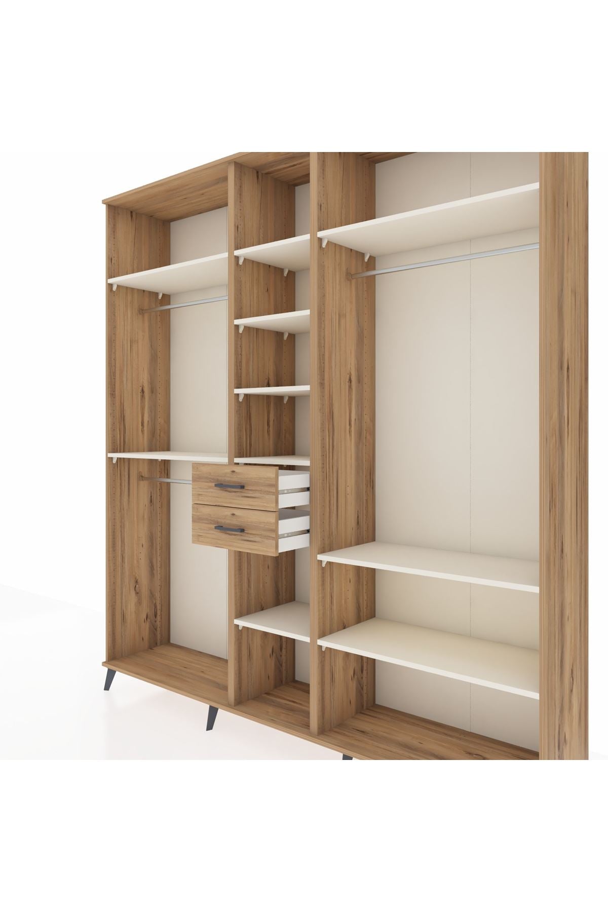 Hyperion Dolap 10 Raflı 2 Çekmeceli 3 Askılı 220x44x243 Çam-Aytaşı/Çam