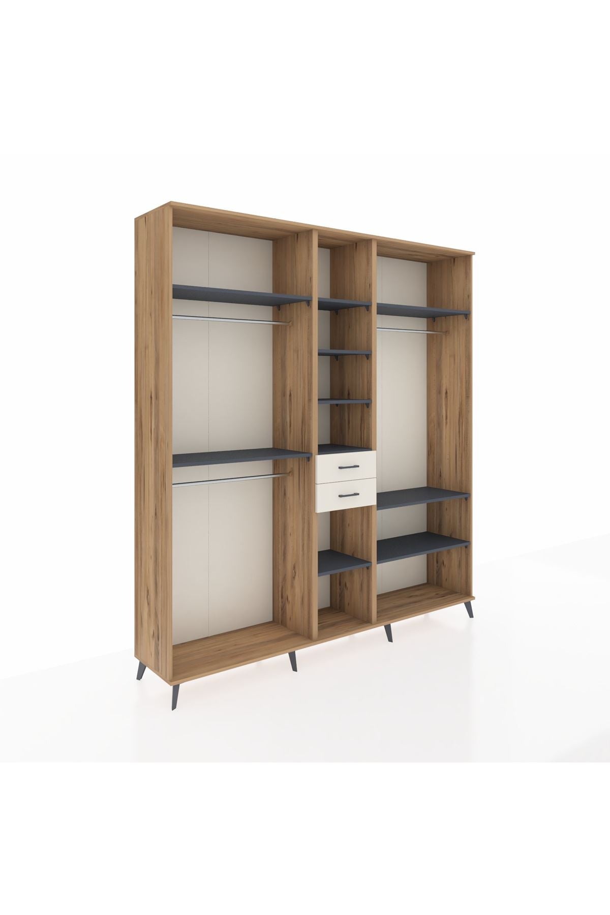 Hyperion Dolap 10 Raflı 2 Çekmeceli 3 Askılı 220x44x243 Çam-Antrasit/Aytaşı