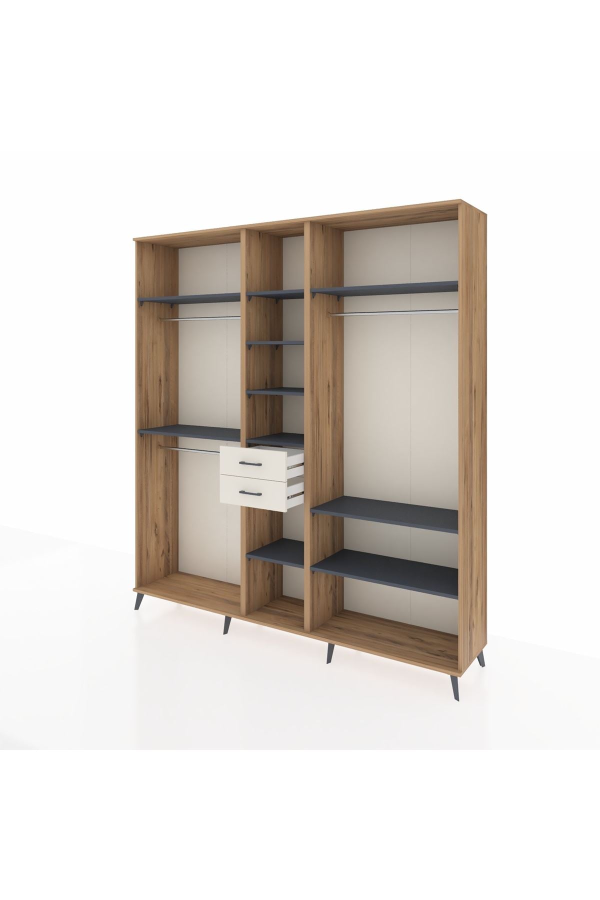 Hyperion Dolap 10 Raflı 2 Çekmeceli 3 Askılı 220x44x243 Çam-Antrasit/Aytaşı