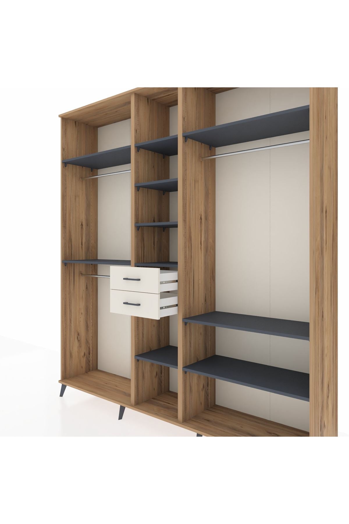 Hyperion Dolap 10 Raflı 2 Çekmeceli 3 Askılı 220x44x243 Çam-Antrasit/Aytaşı