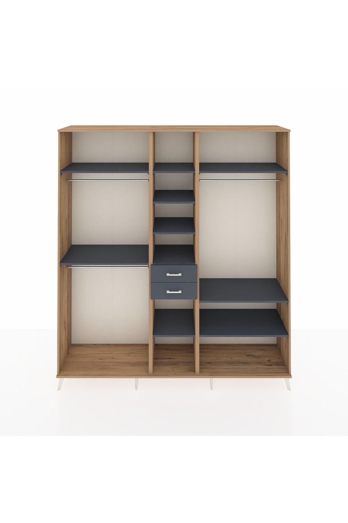 Hyperion Dolap 10 Raflı 2 Çekmeceli 3 Askılı 220x44x243 Çam-Antrasit/Antrasit