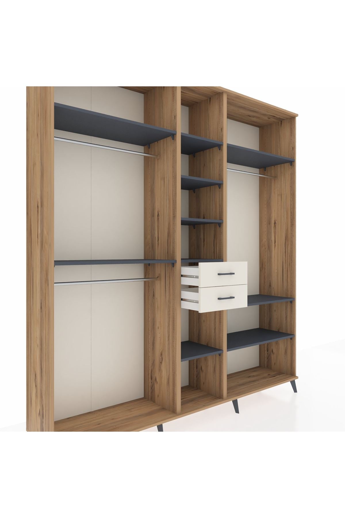 Hyperion Dolap 10 Raflı 2 Çekmeceli 3 Askılı 220x44x243 Çam-Antrasit/Aytaşı