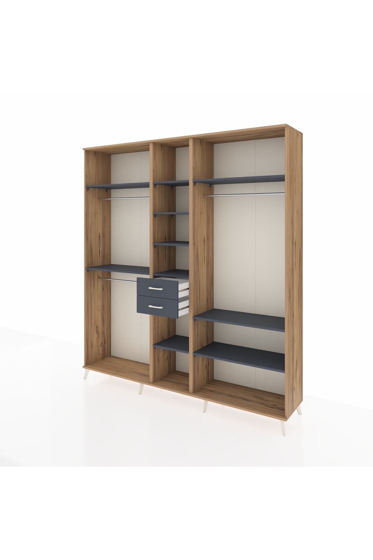 Hyperion Dolap 10 Raflı 2 Çekmeceli 3 Askılı 220x44x243 Çam-Antrasit/Antrasit