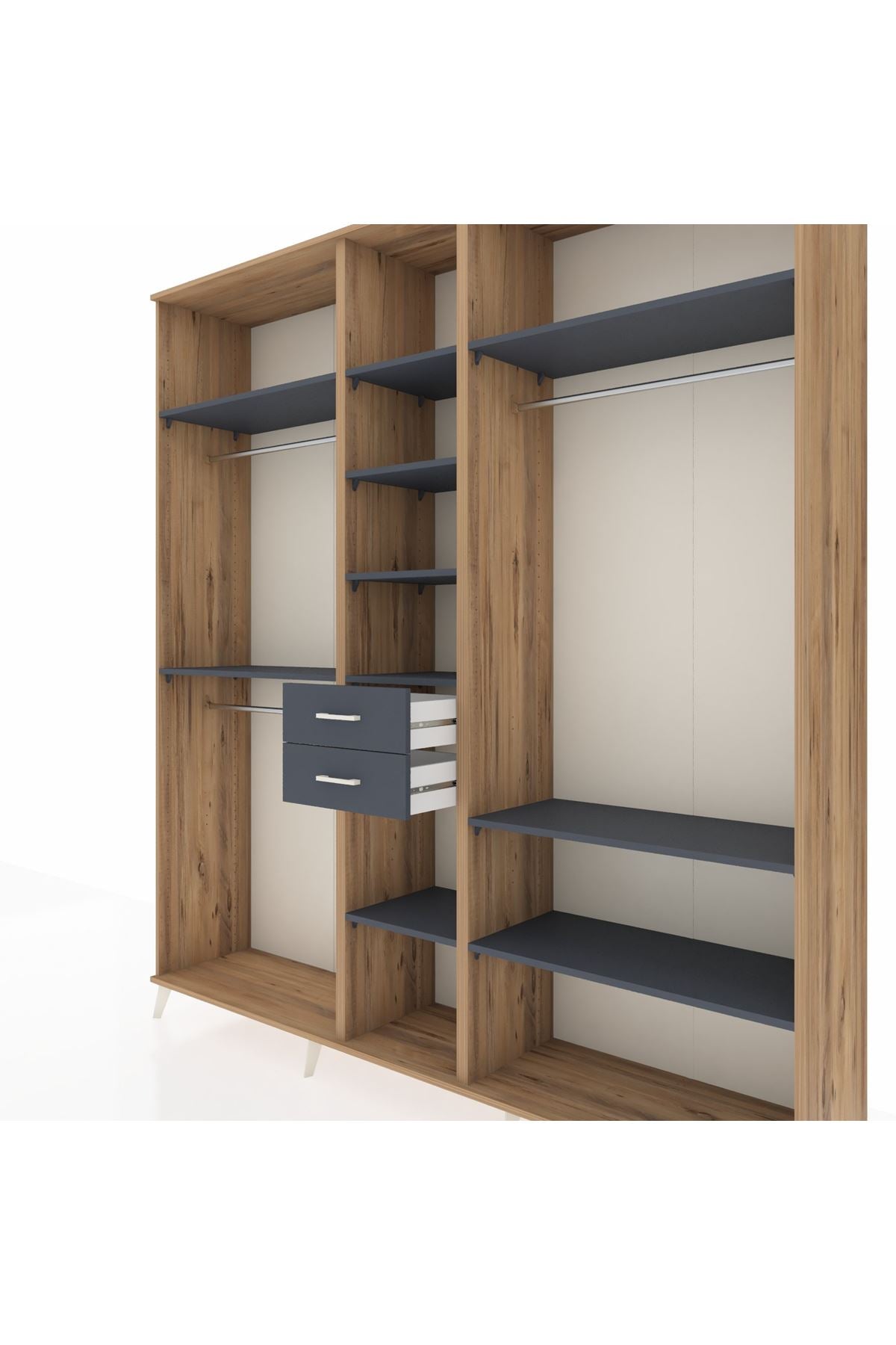 Hyperion Dolap 10 Raflı 2 Çekmeceli 3 Askılı 220x44x243 Çam-Antrasit/Antrasit