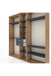 Hyperion Dolap 10 Raflı 2 Çekmeceli 3 Askılı 220x44x243 Çam-Antrasit/Antrasit