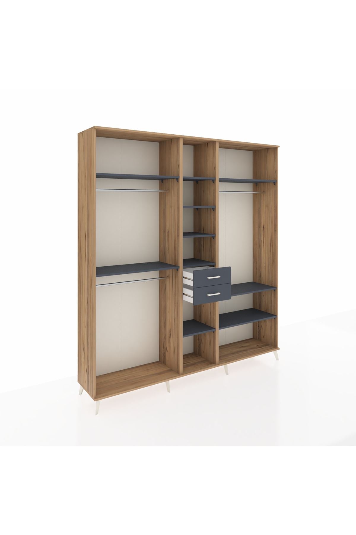 Hyperion Dolap 10 Raflı 2 Çekmeceli 3 Askılı 220x44x243 Çam-Antrasit/Antrasit