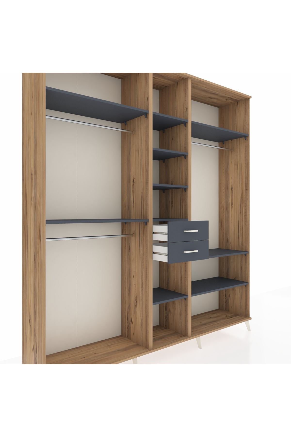 Hyperion Dolap 10 Raflı 2 Çekmeceli 3 Askılı 220x44x243 Çam-Antrasit/Antrasit