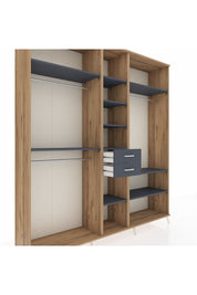 Hyperion Dolap 10 Raflı 2 Çekmeceli 3 Askılı 220x44x243 Çam-Antrasit/Antrasit