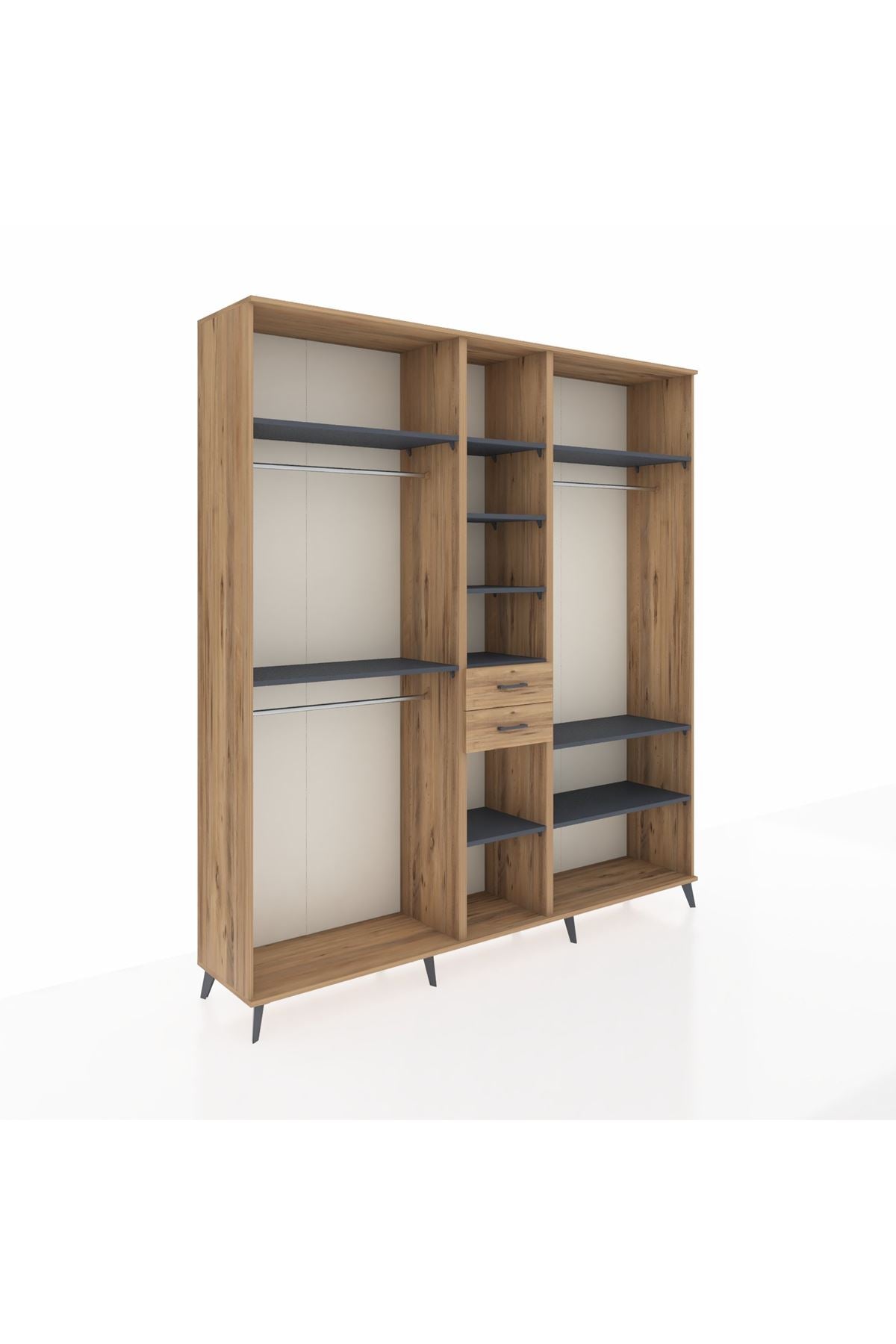 Hyperion Dolap 10 Raflı 2 Çekmeceli 3 Askılı 220x44x243 Çam-Antrasit/Çam