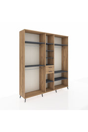 Hyperion Dolap 10 Raflı 2 Çekmeceli 3 Askılı 220x44x243 Çam-Antrasit/Çam