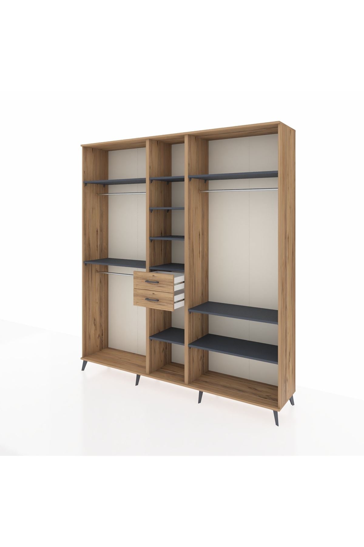 Hyperion Dolap 10 Raflı 2 Çekmeceli 3 Askılı 220x44x243 Çam-Antrasit/Çam