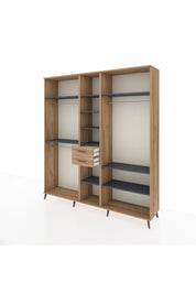 Hyperion Dolap 10 Raflı 2 Çekmeceli 3 Askılı 220x44x243 Çam-Antrasit/Çam