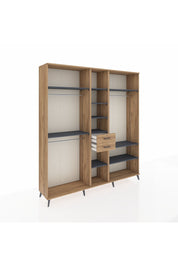 Hyperion Dolap 10 Raflı 2 Çekmeceli 3 Askılı 220x44x243 Çam-Antrasit/Çam